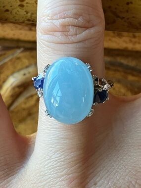 Natural Aquamarine Blue Sapphire Ring Size 6.75